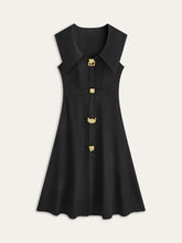 Wide Collar Button-Down Pleated Dress