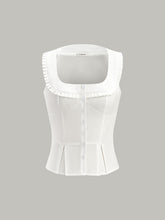 Pleated Square Neck Buttoned Top