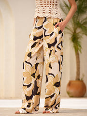 Mid-Waist Floral Print Pockets Pants