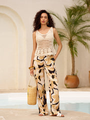 Mid-Waist Floral Print Pockets Pants