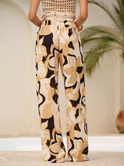 Mid-Waist Floral Print Pockets Pants