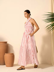 Striped Twist Halter Dress