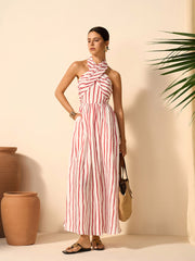Striped Twist Halter Dress
