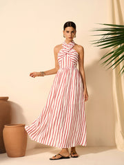 Striped Twist Halter Dress