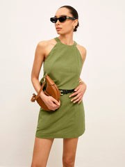 Cotton & Linen Halter Neck Skirt Set Without Belt