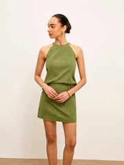Cotton & Linen Halter Neck Skirt Set Without Belt