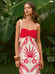 Backless Tropical Print Cami Dress