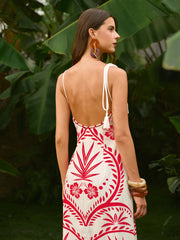 Backless Tropical Print Cami Dress