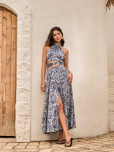 Printed Halter Backless Skirt Set With Tie-Back