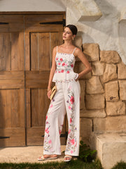 Floral Peplum Top With Pants Set