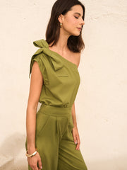 Cotton & Linen One-Shoulder Top With Pants Set