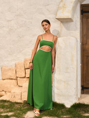 Cotton & Linen Cut-Out Dress With Back Bow