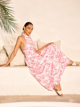 Halter Neck Printed Backless Dress With Pockets