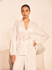 Semi-Sheer Tassel Tie Shirt