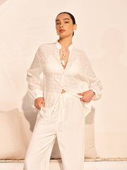 Semi-Sheer Tassel Tie Shirt