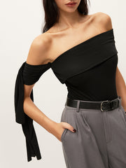 Asymmetrical Off-Shoulder Top With Side Tie