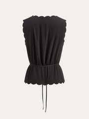 Lace-Trim Scalloped Button-Up Top