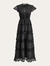 Eyelet Lace Paneled Dress With Waist Tie