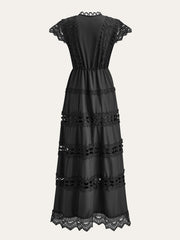 Eyelet Lace Paneled Dress With Waist Tie