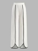 Pinstriped Contrast Trim Wide-Leg Pants