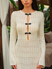 Keyhole Detail Bow Accents Knit Dress