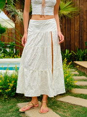 Burnout Floral Side-Split Skirt