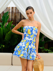 Smocked Strapless Dress With Ruffle Hem