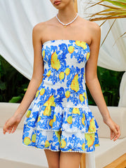 Smocked Strapless Dress With Ruffle Hem