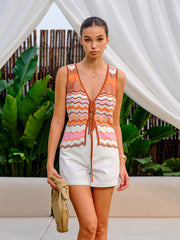 Zigzag Pattern Tie-Front Vest