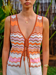 Zigzag Pattern Tie-Front Vest