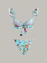 Floral Print Bikini Set With Cover-Up Skirt