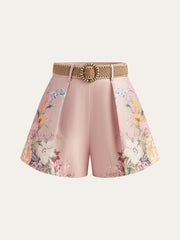Floral Print Belted Shorts