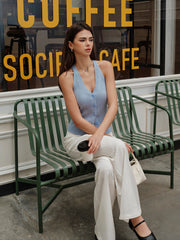 V-Neck Ribbed Split Sweater Vest