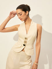 Cotton & Linen Decor Pockets Vest