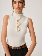 3D Crochet Flower Detail Ribbed Top