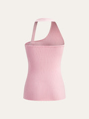 Asymmetrical Halter Button Knit Top