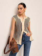 Stripe Button-Front Knit Top