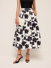 Floral Print Button-Front A-Line Skirt