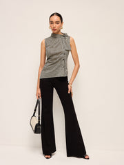 Asymmetric Neck Gingham Button Top