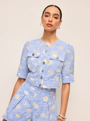 Floral Embroidered Button-Front Cropped Top