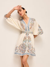 Boho Belted V-Neck Dress With Balloon Sleeves