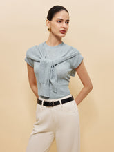 Wool-Blend Ribbed Knit Top With Tied Shawl Detail