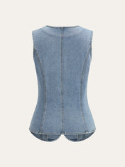 Sleeveless Button-Up Denim Vest