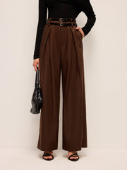 High-Waist Wide-Leg Pants With Double Belts
