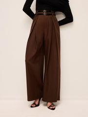 High-Waist Wide-Leg Pants With Double Belts