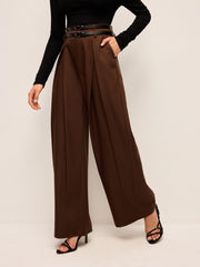 High-Waist Wide-Leg Pants With Double Belts