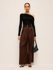 High-Waist Wide-Leg Pants With Double Belts