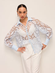 Sheer Lace Blouse With Cloth Button