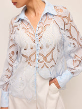 Sheer Lace Blouse With Cloth Button