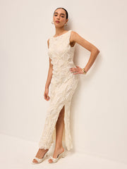 Elegant Embroidered Slit Maxi Dress